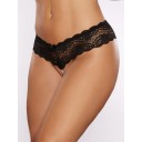Allure Lingerie Lip Sync melni mežģīņu pērļu stringi